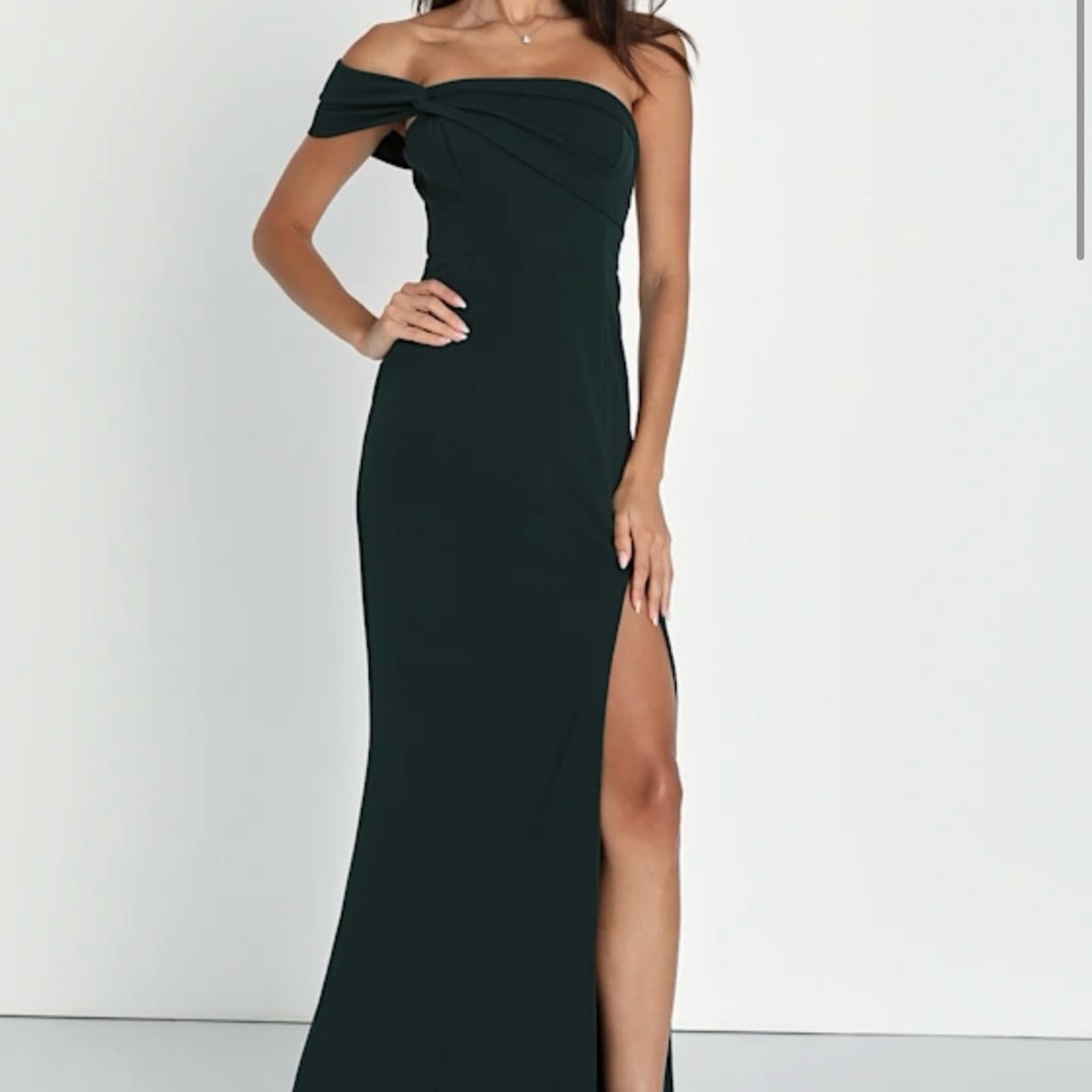 Lulu's One Shoulder Dark Green Dress
